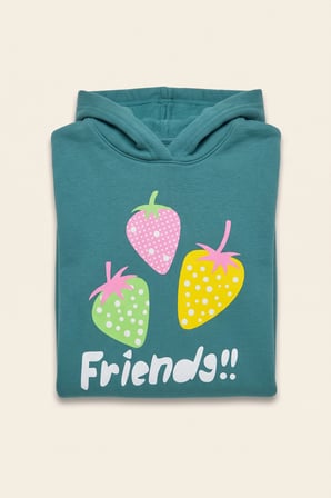 Kız Çocuk Sweatshirt Çilek Baskılı 3 iplik Polarlı Şardonlu %100 Pamuk