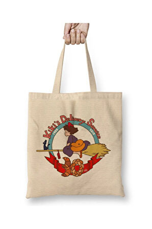 Kiki's Delivery Service Küçük Cadı Kiki Studio Ghibli Anime Beyaz Bez Çanta