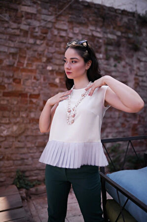 Kadın Inci Düğme Detaylı Peplum Bluz FRN1102  