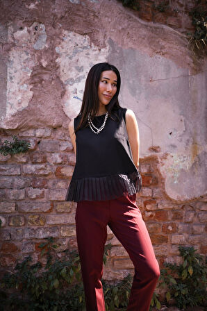 Kadın Inci Düğme Detaylı Peplum Bluz FRN1102  