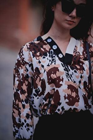 Kadın Leopar Desenli Bluz FRN1106    