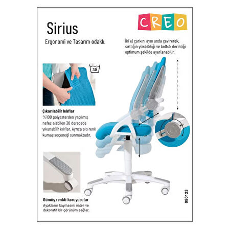 Creo Mobili Sirius Derinlik ve Yükseklik Ayarlı Çalışma Sandalyesi - Mavi / Mavi