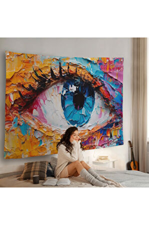 Gözün Renkli Soyut Duvar Örtüsü-7240