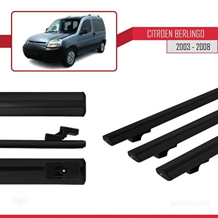 Citroen Berlingo (M59) 2003-2008 Arası ile Uyumlu BASIC Model Ara Atkı Tavan Barı Siyah 3 Adet