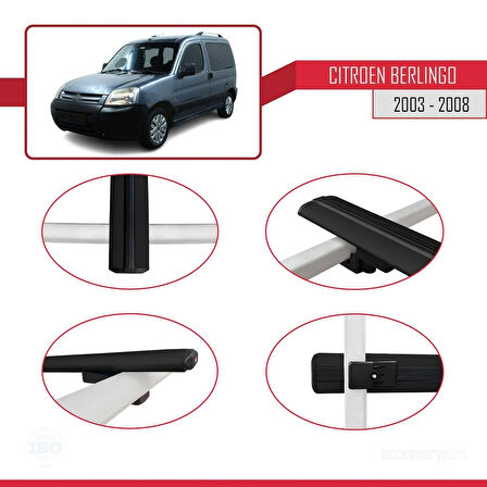 Citroen Berlingo (M59) 2003-2008 Arası ile Uyumlu BASIC Model Ara Atkı Tavan Barı Siyah 3 Adet