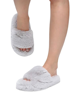 Ekstra Yumuşak Tüylü Kadın Terlik GRİ