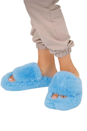 Ekstra Yumuşak Tüylü Kadın Terlik MAVİ