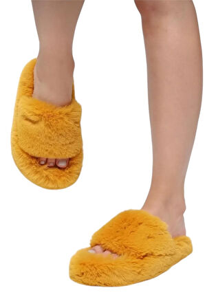 Ekstra Yumuşak Tüylü Kadın Terlik SARI