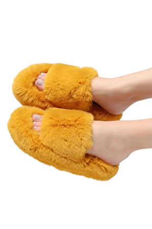 Ekstra Yumuşak Tüylü Kadın Terlik SARI