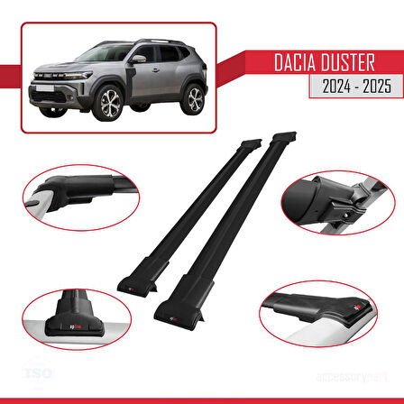 Dacia Duster 3 (P1310) 2024 ve Sonrası ile Uyumlu FLY Model Ara Atkı Tavan Barı Siyah 2 Adet
