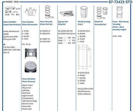 Piston Sekman E2200 1998- Std Ölçü