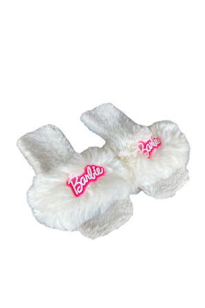 Tüy Detaylı Peluş Kadın Terlik BEYAZ