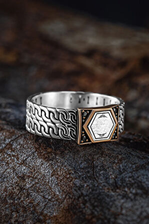 Erkek Gümüş Yüzük - Harf Yazılabilir Zirkon Taşlı Model 2 Erkek Yüzük