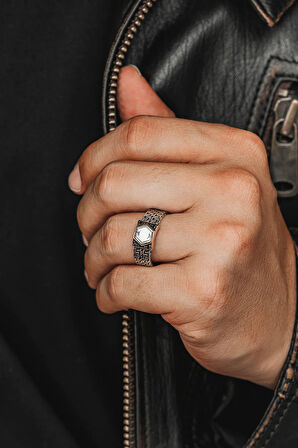 Erkek Gümüş Yüzük - Harf Yazılabilir Zirkon Taşlı Model 2 Erkek Yüzük