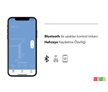 Creo Mobili Orion Yükseklik Ayarlı 140×70×120cm Hafızalı Bluetooth Kumandalı Çalışma Masası - Antrasit