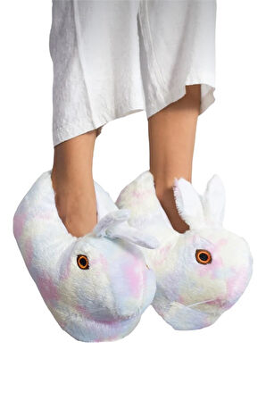 Peluş Tavşan Figürlü Kaymaz ve Ses Yapmaz Ev Panduf PUDRA - MAVİ