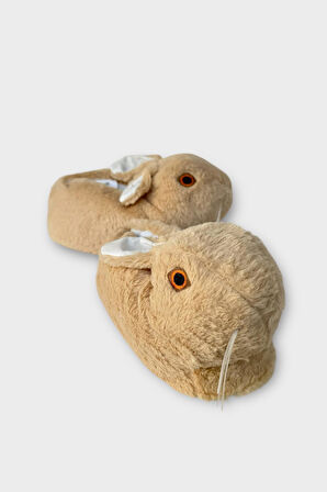 Peluş Tavşan Figürlü Kaymaz ve Ses Yapmaz Ev Panduf BEJ