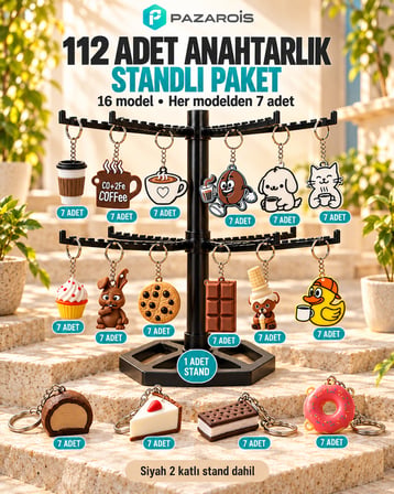 112 Adet Tatlı ve Kahve Figürlü Toptan Anahtarlık Paketi