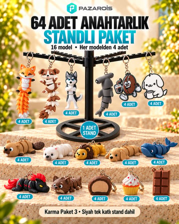 64 Adet Karışık Figürlü Toptan Anahtarlık Paketi 3