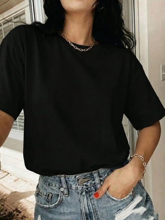 %100 Pamuk Oversize Kalıp Bisiklet Yaka T-shirt / Tişört