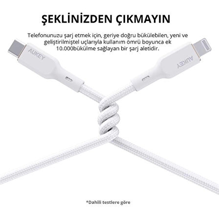 ONTECH - Aukey Cb-ncl1-wh Naylon Örgülü 3a 480mbps Type-c Lıghtnıng Kablosu 1.8mt