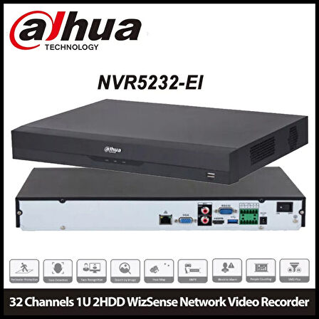 Dahua  Nvr5232-eı, 32kanal, 12mpix, H265+, 2 Hdd Desteği, 1080p Kayıt, 320mbps Bant Genişliği, Nvr