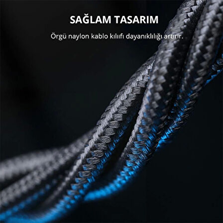 ONTECH - Aukey Cb-ncl1-bk Naylon Örgülü 3a 480mbps Type-c Lıghtnıng Kablosu 1.8mt