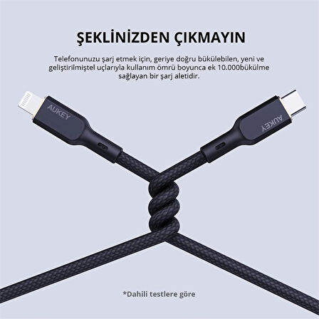 ONTECH - Aukey Cb-ncl1-bk Naylon Örgülü 3a 480mbps Type-c Lıghtnıng Kablosu 1.8mt