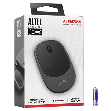 Altec Lansing Albm7314, Gri-siyah, 2.4ghz Usb,  1200dpı, Kablosuz Optik Mouse