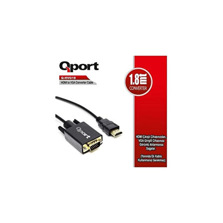 ONTECH - Qport Q-hvg18 Hdmı To Vga 1,8mt Dönüştürücü Kablo