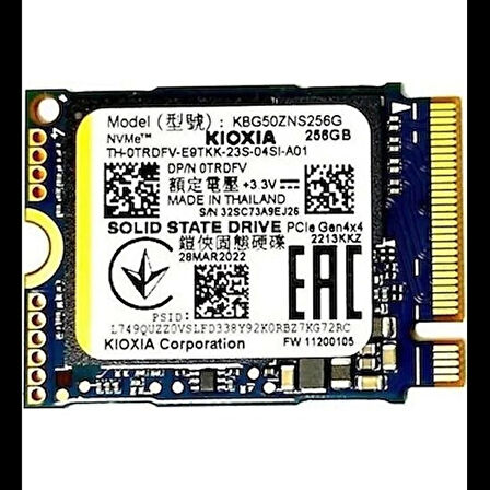 Kıoxıa Bics Flash, Kbg50zns256g, 256gb, 3400/1900, Gen4, Nvme Pcıe M.2 2230, Ssd (bulk-kutusuz)