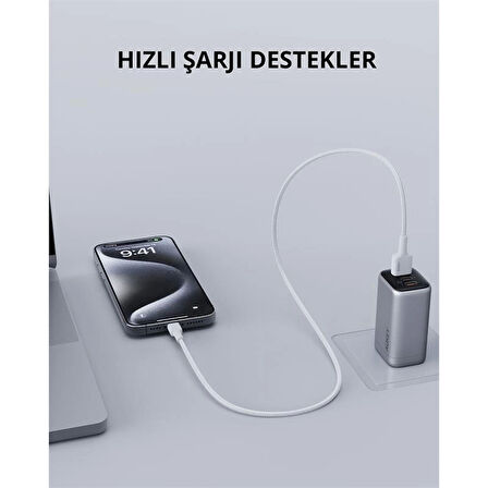 ONTECH - Aukey Cb-bal7-wh Naylon Örgülü Usb-a Lightning Kablosu 0.9mt