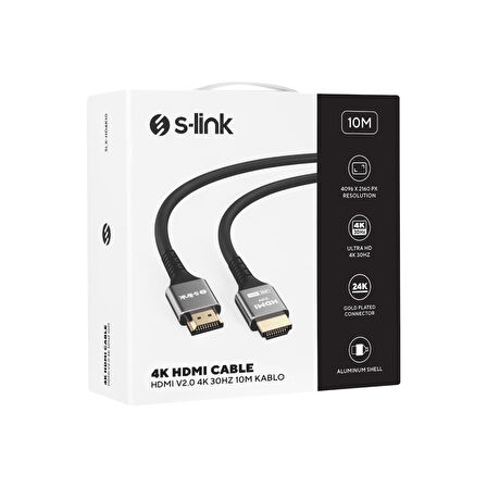 S-lınk Slx-hd4k10, 4k Uhd, Hdmı V2.0, 10mt. 30hz. Metal Uçlu, Kablo