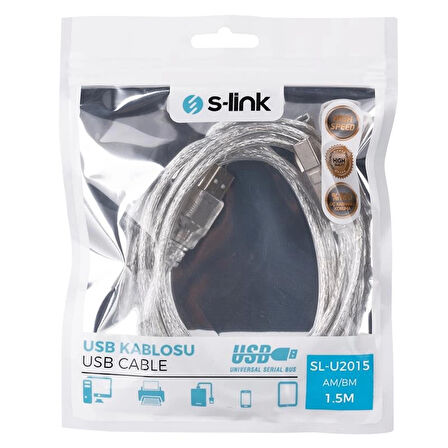 ONTECH - Slınk Sl-u2015 1,5mt Usb 2.0 Şeffaf Yazıcı Kablosu