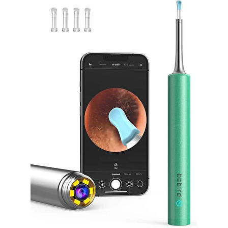 ONTECH - Bebırd T5 3mp Kamera 3.5mm Lens Şarjlı Wıfı Görüntülü Kulak Temizleyici Yeşil Renk