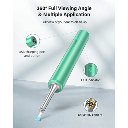 ONTECH - Bebırd T5 3mp Kamera 3.5mm Lens Şarjlı Wıfı Görüntülü Kulak Temizleyici Yeşil Renk