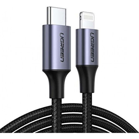 ONTECH - Ugreen Type-c To Lıghtnıng 3a Pd Mfi Sertifikalı Örgülü Hızlı Şarj Kablosu 1 Mt Siyah 60759