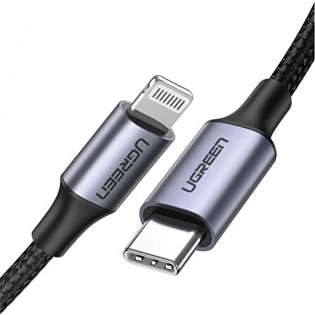 ONTECH - Ugreen Type-c To Lıghtnıng 3a Pd Mfi Sertifikalı Örgülü Hızlı Şarj Kablosu 1 Mt Siyah 60759