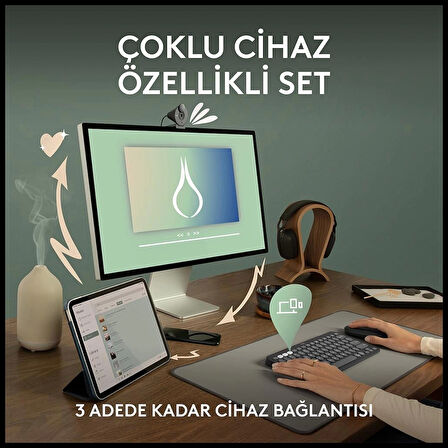 Logıtech Pebble 2 Combo, Rose, 920-012247, Bluetooth, Türkçe, Q, Multimedya, Mini Klavye Mouse Set