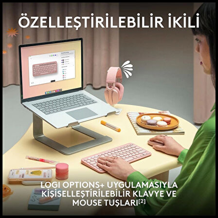 Logıtech Pebble 2 Combo, Rose, 920-012247, Bluetooth, Türkçe, Q, Multimedya, Mini Klavye Mouse Set