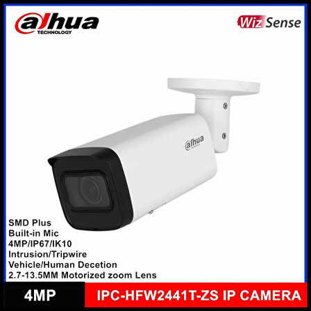 Dahua Ipc-hfw2441t-zas-2713 4mpix, 2,7-13,5mm  Motoriz Lens, H265+,starlight, 60mt Gece Görüşü, Dahili Mikrofon, Ip67, Poe Bullet Ip Kamera