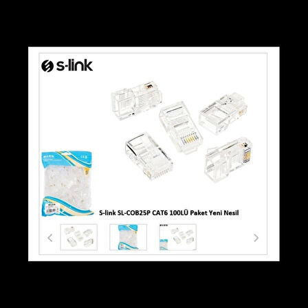 S-lınk Sl-cob25p, Rj45, Yeni Nesil Jac, Utp, Cat6, (100lü Paket)