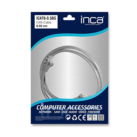 ONTECH - Inca Icat6-0,50g 0,50mt 24awg Cat6 Utp Patch Kablo Gri