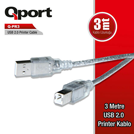 ONTECH - Qport Q-pr3 Usb 2.0 3m Prınter Kablosu