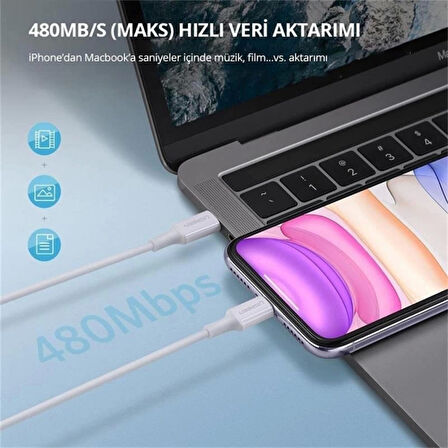 ONTECH - Ugreen Type-c To Lıghtnıng 3a Pd Mfi Sertifikalı Hızlı Şarj Kablosu 1 Mt Beyaz 10493