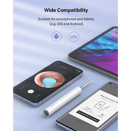 ONTECH - Bebırd T5 3mp Kamera 3.5mm Lens Şarjlı Wıfı Görüntülü Kulak Temizleyici Beyaz Renk
