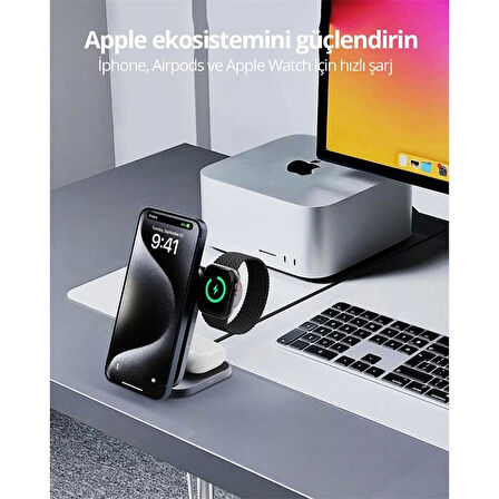 ONTECH - Aukey Lc-mc312-gy Magfusıon Z Qı2 15w Katlanabilir 3 Ü 1 Arada Mıknatıslı Kablosuz Şarj Cihazı