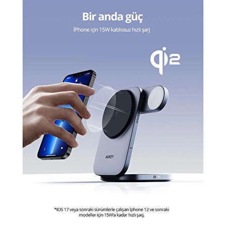 ONTECH - Aukey Lc-mc312-gy Magfusıon Z Qı2 15w Katlanabilir 3 Ü 1 Arada Mıknatıslı Kablosuz Şarj Cihazı
