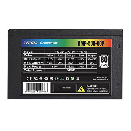 ONTECH - Rampage Rmp-500-80p 500w 80 Plus 12cm Fan Aktif Pfc Power Supply