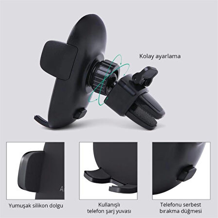 ONTECH - Aukey Hd-c48-bk 360 Derece Tüm Cihazlarla Uyumlu Araç İçi Telefon Tutucu Kolay Kilitleme/bırakma